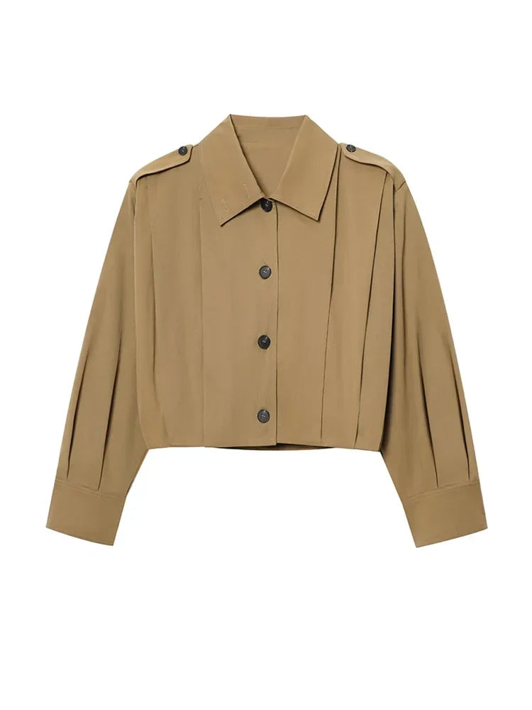 Lapel Single Breasted Loose Windbreaker Women Solid Oversized Jackets 2025 New Fashion Casual Autumn Chic High Street Outerwear