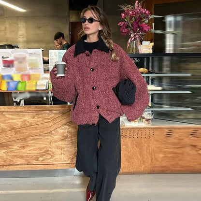 Sweet Panelled Women Coat Casual Turndown Collar Long Sleeve Single Breasted Female Coats 2025 Spring New Fashion Lady Jackets