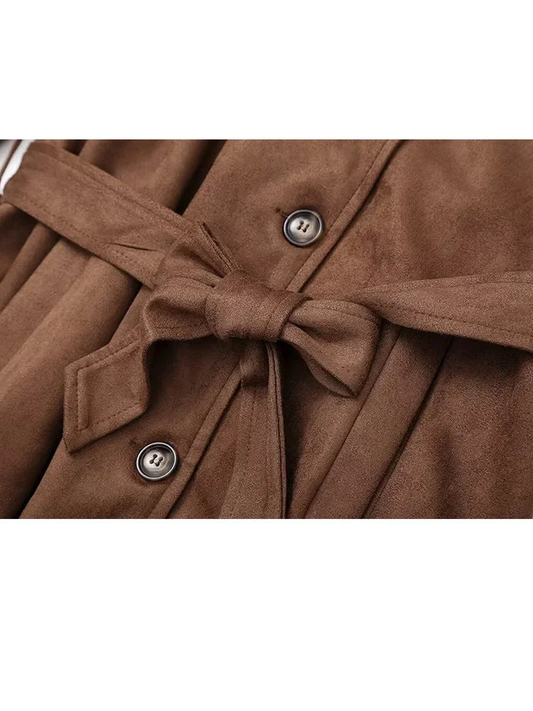 Female New Elegant Windbreaker Turn-Down Collar Long Sleeves Belt Solid Autumn Women's Double Breasted Trench Coat Mujer