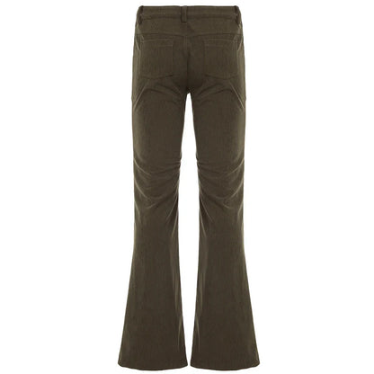 Women Corduroy Flare Pants Retro Green Low Waisted Skinny Boot Cut Trousers Autumn Y2K Streetwear Outfits Casual
