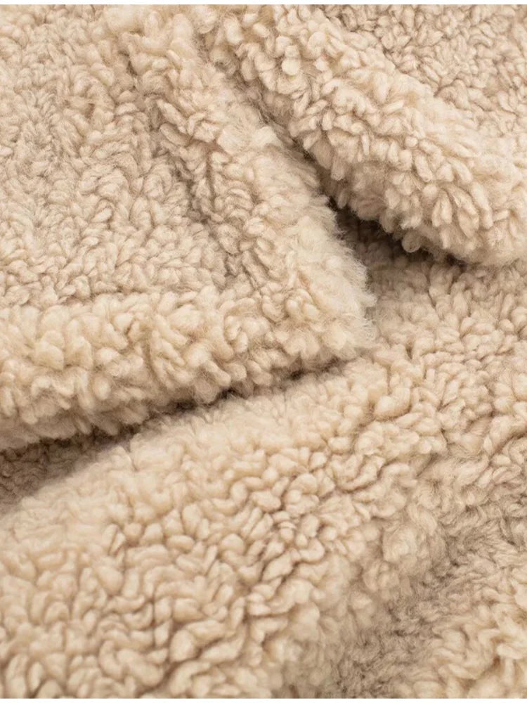 Thicken Warm Outwear Women Furry Double Breasted Loose Turn-down Collar Casual Long Coat Female Winter Chic Jackets