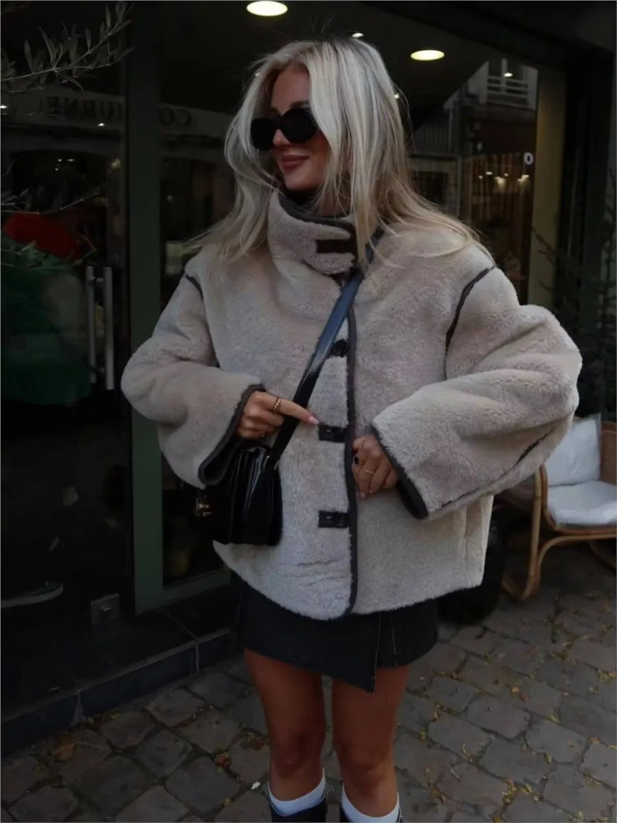 Solid Pocket Fleece Jacket Coat Women Single Breasted Long Sleeve Warm Outerwear Autumn Winter Casual Fashion Jackets New