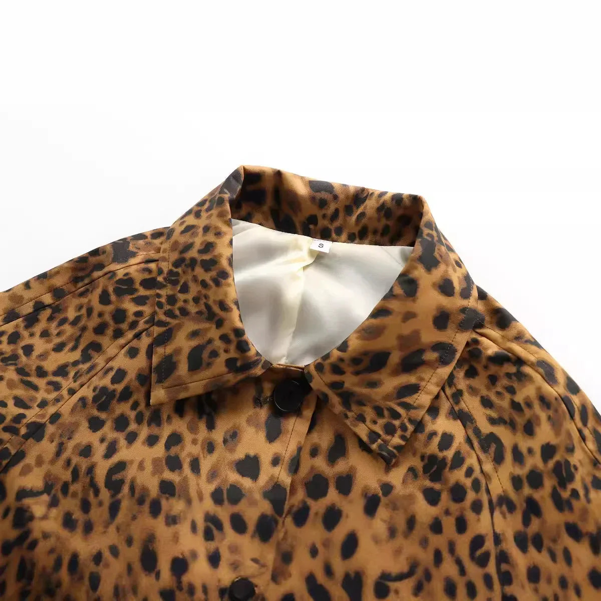 Woman Coat Long Sleeves Hidden Buckle Leopard Print Lapel Loose Long Overcoat Vintage Pocket Female Coats Street Trench