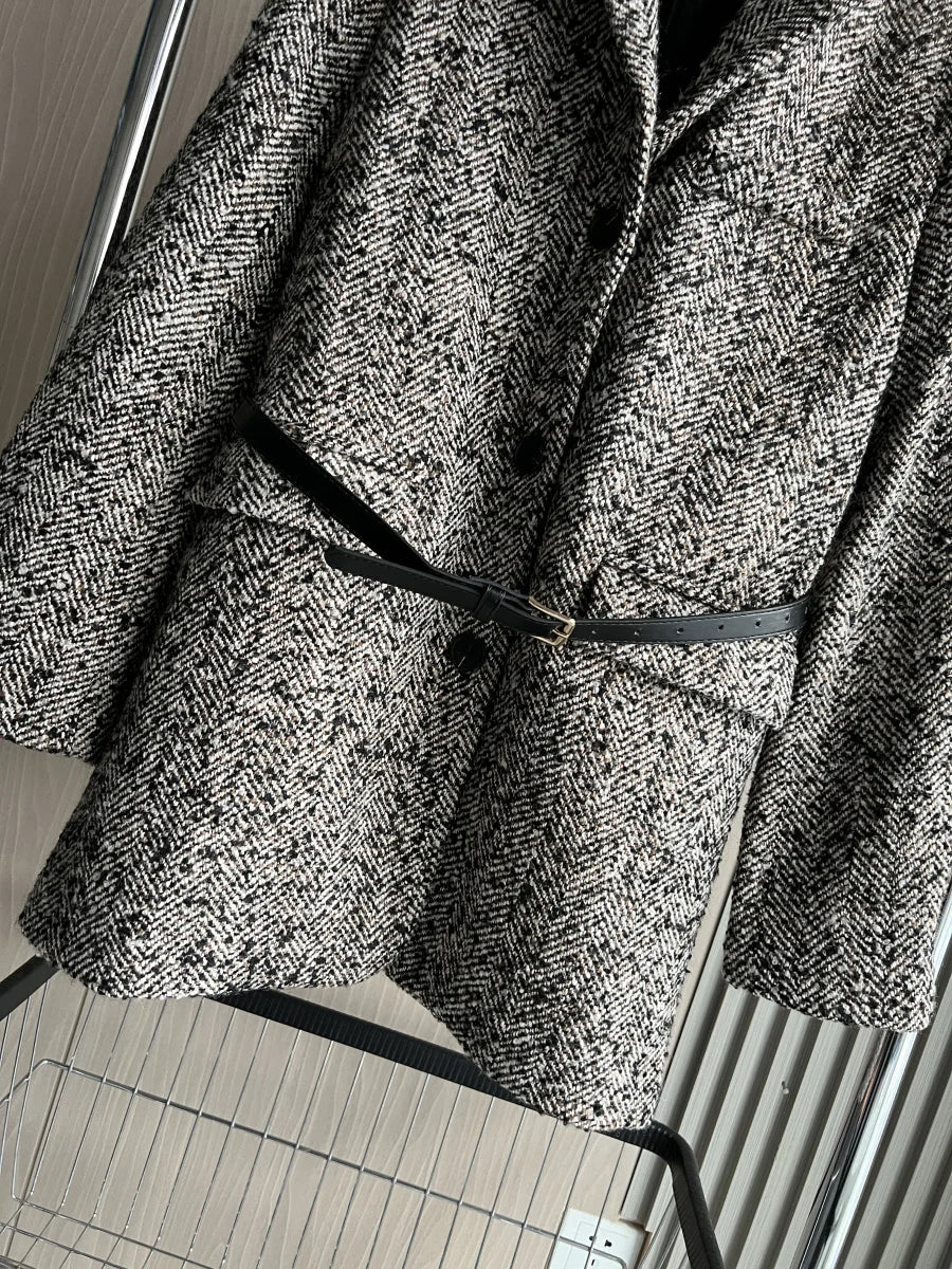Autumn/Winter New women's ZW series with belt tweed loose version of waist waist suit jacket 3736247