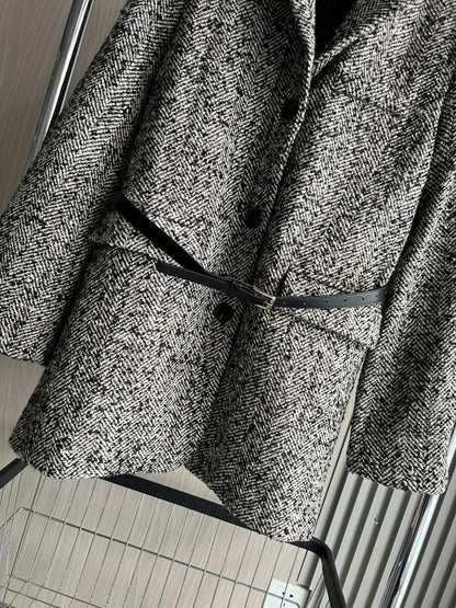 Autumn/Winter New women's ZW series with belt tweed loose version of waist waist suit jacket 3736247