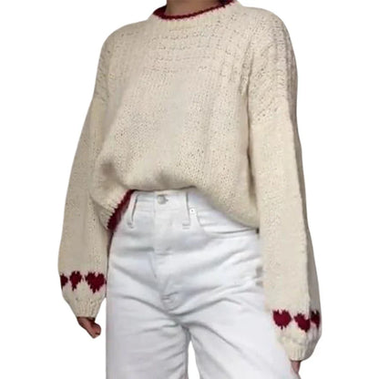 Autumn Knitted Sweater Vintage Heart Pattern Long Sleeve O Neck Loose Knitwear Y2K Aesthetic Grunge Loose Fit Pullovers Jumpers