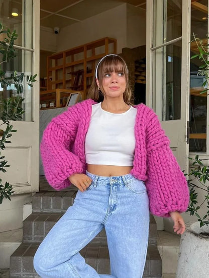 Knitted Twist Chic Cardigans Women Elegant Long Sleeve Loose O-neck Sweaters Female Autumn Vintage All-match Coats Tops