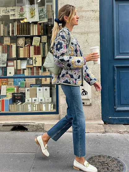 Casual Printed Women's Jacket Cardigan Winter Warm Vintage Women Coat V-neck Long Sleeve Jackets Bohemian Ladies Coats Outerwear