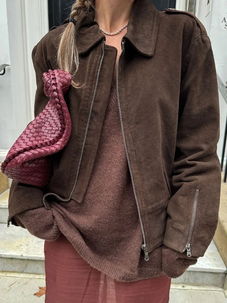 Fashion Lapel Collar Women Long Sleeve Zipper Coats Vintage Slim Solid Short Jackets New Autumn Causal Warm Office Outwear