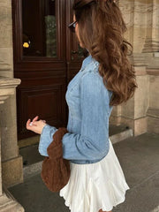 Women's Denim Jacket Without Buckle Tie Up Slim Fit Female Jacket New Baseball Jersey Casual Summer Autumn Simple Jacket