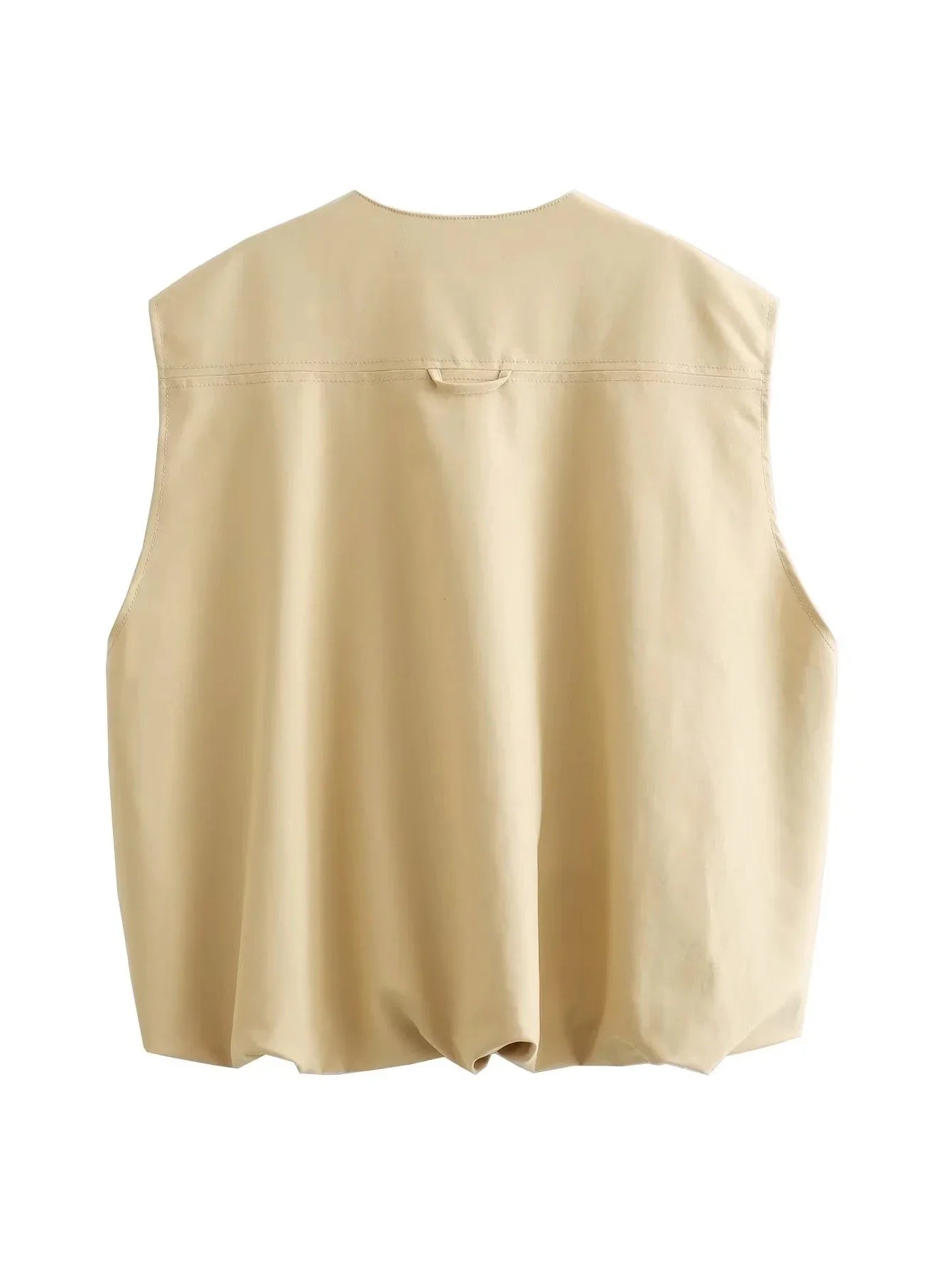 Padded Beige Waistcoat Folds Winter Sleeveless Vest Coat Turtleneck Pockets Zipper Autumn Thick Warm Parka Jacket