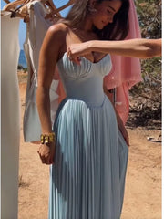 TAVIMART  -  Sexy Strapless Women Pleated Maxi Dress Fashion Solid Backless High Waist Dresses 2024 Summer Lady Sleeveless Party Evening Robe