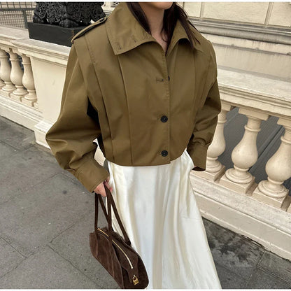 Lapel Single Breasted Loose Windbreaker Women Solid Oversized Jackets 2025 New Fashion Casual Autumn Chic High Street Outerwear