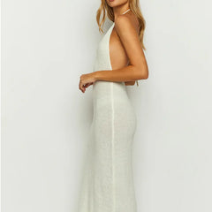 Summer beach vacation Long dress for women sexy lace-up cut-out halter knit dress for women V-neck Backless