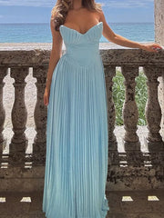 TAVIMART  -  Sexy Strapless Women Pleated Maxi Dress Fashion Solid Backless High Waist Dresses 2024 Summer Lady Sleeveless Party Evening Robe