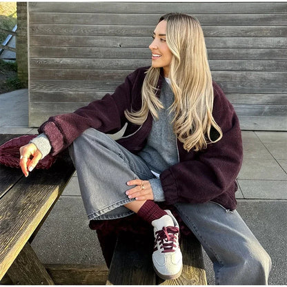 Casual Zipper Long Sleeve O-neck Coat for Women Spring New Solid Loose Female Jacket Vintage Ladies Outwear Top High Street