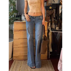 TAVIMART  -  American Vintage Washed Low-rise Flared Jeans Stylish Street Chic Low Rise Jeans Hot Girl Simple Casual Trousers Pants Women