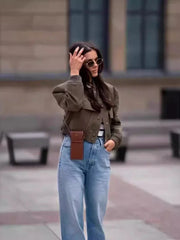 Basic Stand Collar Women Jacket Long Sleeve Cardigan Button Up Cropped Coat Baseball Outerwear Autumn Winter Clothes