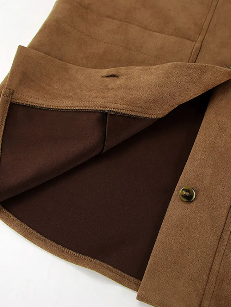 Vintage Suede Women's Jackets Casual Turn-down Collar Female Coat 2024 Autumn Fashion Single Breasted Lady Jacket Outwear