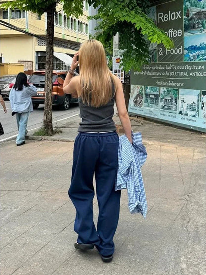 Y2k Kpop Oversized Sweatpants Women Vintage Wdie Leg Trousers with Belt Gyaru Streetwear Korean Fashion Baggy Joggers