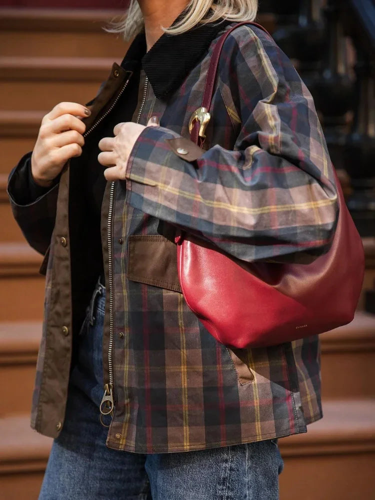 Vintage Plaid Printed Women Jacket Patchwork Turn Down Collar Single Breasted Female Coat Autumn Long Sleeve Zipper Outwear