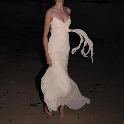 Apricot V-neck with Floral Dress Women Strapped Sleeveless Elegant Vintage Clothing Lady Streetwear Vestidos Bodycon