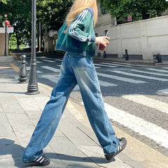New Style Jeans Women's Spring Autumn American Vibe Vintage Light Blue Wash New Trench Wide Leg Straight-leg Denim