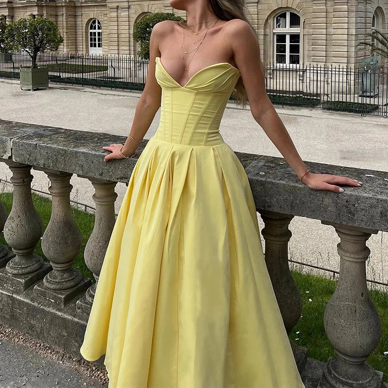 Elegant Multi Color Slim Long Dresses Ladies Sexy V Neck Wrap Chest Waist Party Dress Fashion Hollow Off Shoulder Pleated Dress