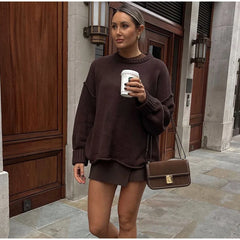 Vintage Solid Knit Women Pullover Elegant Long Sleeve O-neck Patchwork Female Sweaters 2025 Autumn Casual Lady Knitwears