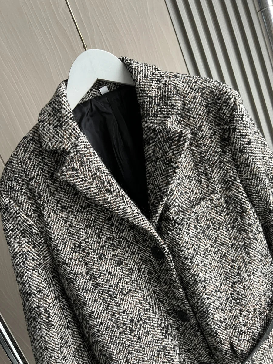 Autumn/Winter New women's ZW series with belt tweed loose version of waist waist suit jacket 3736247