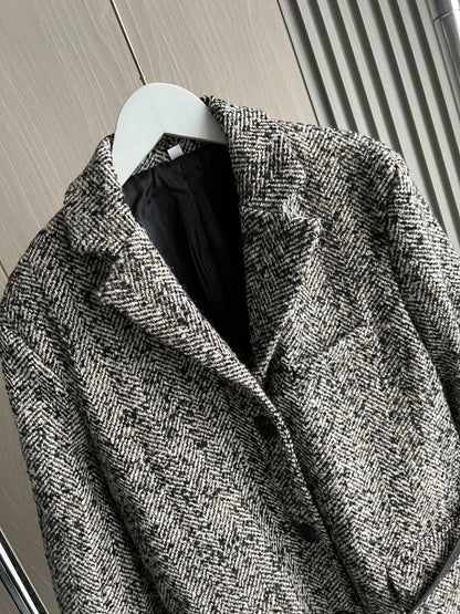 Autumn/Winter New women's ZW series with belt tweed loose version of waist waist suit jacket 3736247