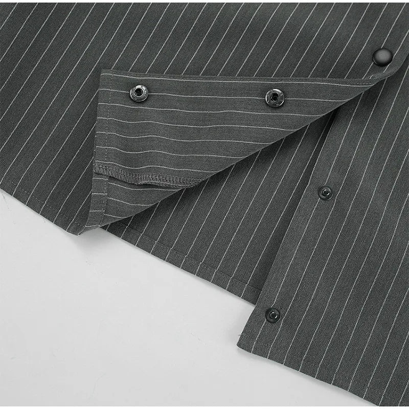 Women Striped Skirt Set Stand Collar Single Breasted Top High Waist Pleated Skirts 2024 Summer Fall New Fashion Lady Office Suit