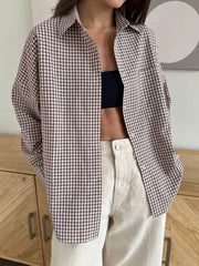 Classic Plaid Pocket Blouse Woman New Single Breasted Long Sleeve Shirt Outerwear Spring Autumn Vintage Casual Blouses Lady