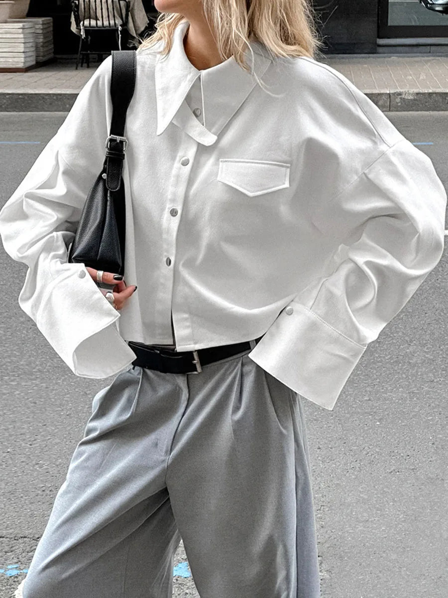 White Shirts For Women Autumn New Single Breasted Long Sleeve Loose Blouse Streetwear Fashion Casual Lapel Collar Blouses