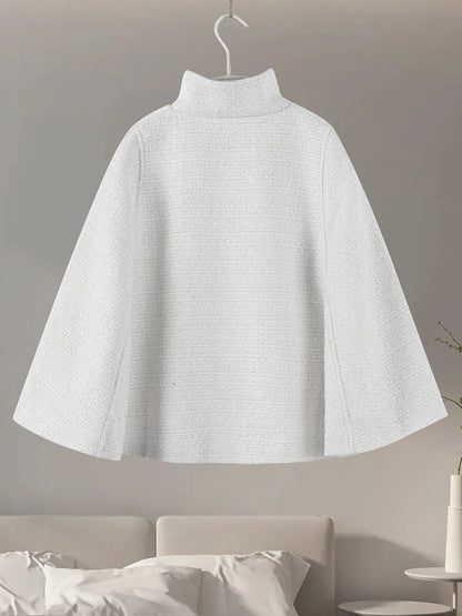 Elegant Cloak Women Loose High Neck A Line Hidden Button Coats Female 2025 Spring New Fashion Solid Soft Chic Cloaks Lady