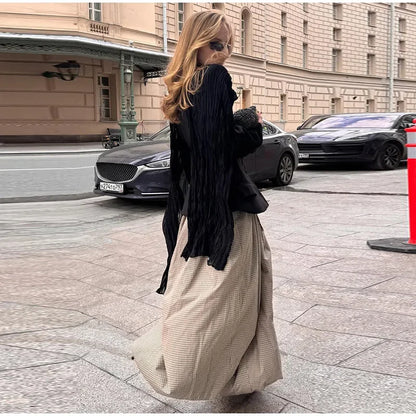 Autumn Print Women Trousers Casual Elastic Waist Foot Binding Dropped Pants Wide Leg Pleated Lady Patchwork Streetwear New