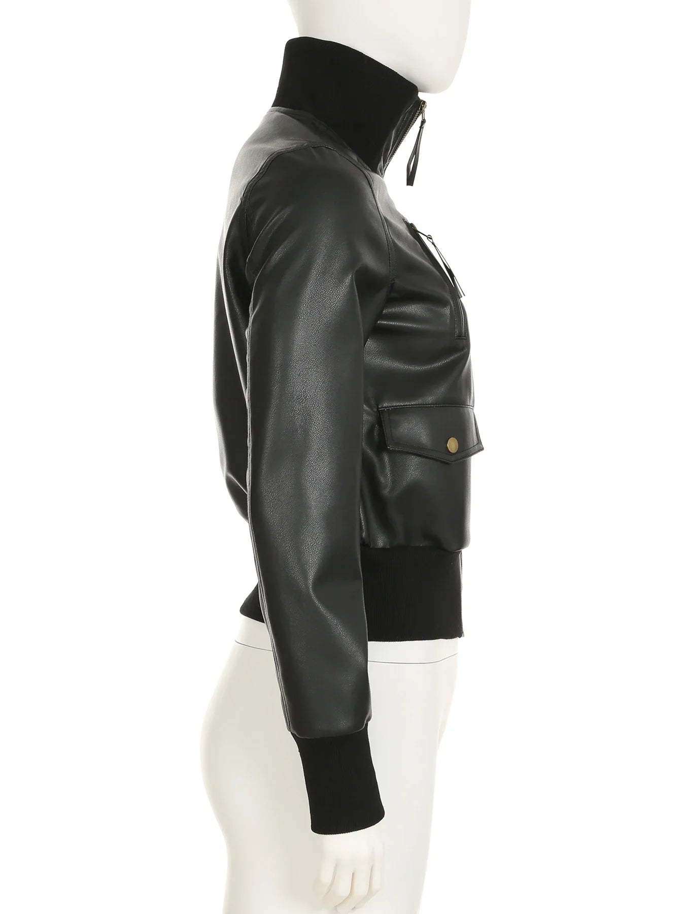 Locomotive Style Solid Pu Leather Jackets Casual Stand Collar Zipper Long Sleeve Coats Women Autumn Winter Ladies