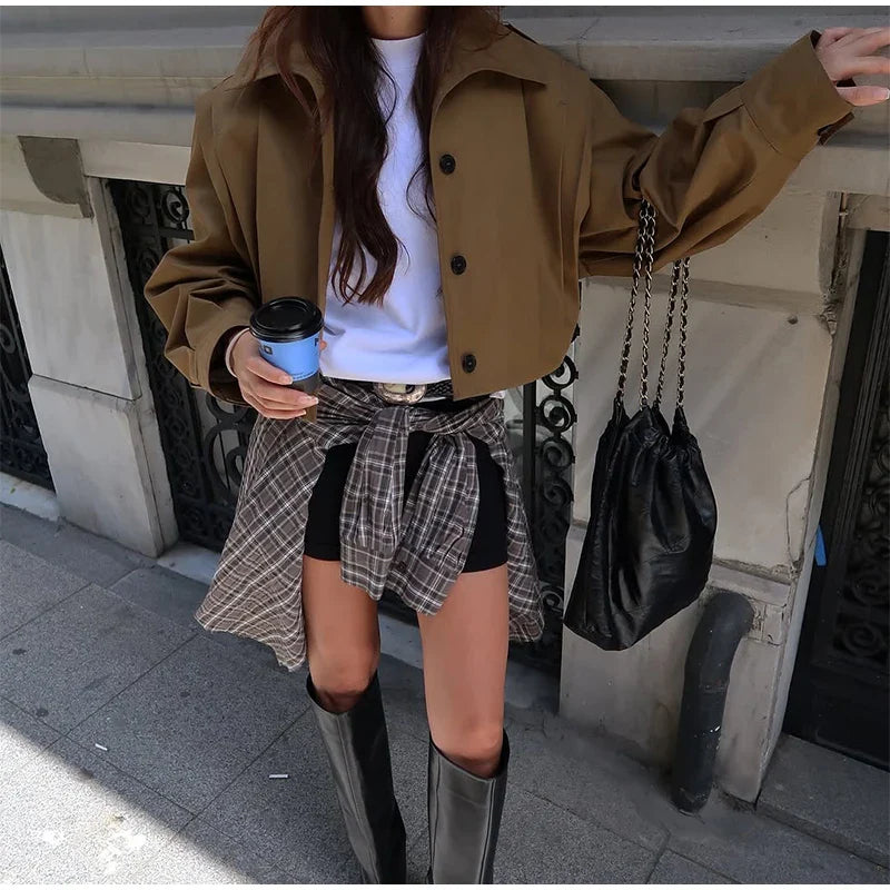 Lapel Single Breasted Loose Windbreaker Women Solid Oversized Jackets 2025 New Fashion Casual Autumn Chic High Street Outerwear