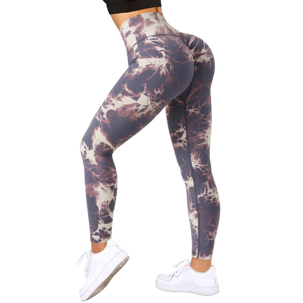 VibeMartini Yoga Leggings For Fitness Women Sport Tights Seamless Scrunch Butt Legging High Waist Sportswear Tie Dye Workout Tights Gym Pant