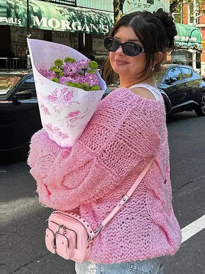 Vintage Knit Women Sweaters Lazy O-neck Full Sleeves Twist Female Pullover Autumn Winter Casual Oversize Lady Knitwear Tops