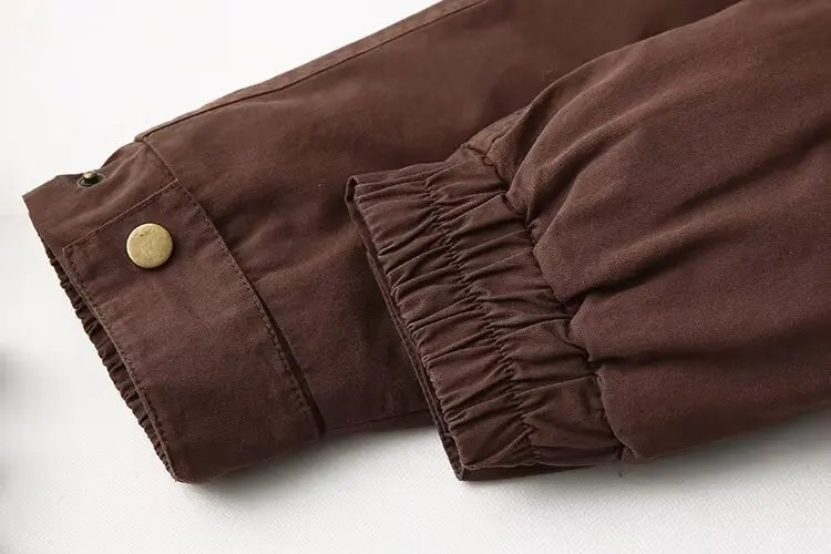 Casual Lapel Single Breasted Pocket Women's Bomber Jacket Vintage Long Sleeves Elastic Hem Loose Winter Coat 2024 Chic Outerwear