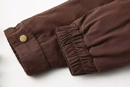 Casual Lapel Single Breasted Pocket Women's Bomber Jacket Vintage Long Sleeves Elastic Hem Loose Winter Coat 2024 Chic Outerwear