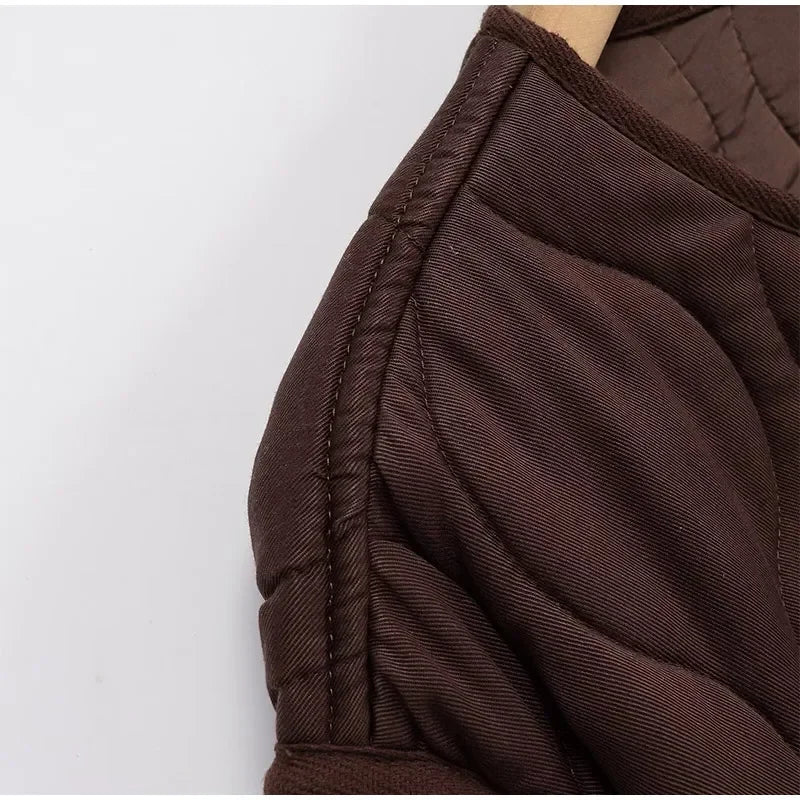 Casual Quilted Padded Jackets Women's Faionable Loose Round Neck Long Sleeve Zipper Cropped Length Outerwear Winter New