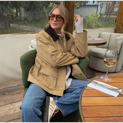 Patchwork Contrast Women Jacket Single Breasted Lapel Female Jackets Autumn Winter Fashion Locomotive Lady Outwear