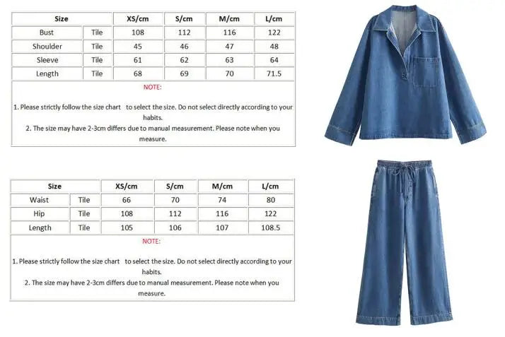 Denim Jacket Pants Set Outfits Women Autumn Winter Blue Pockets Loose 2 Pcs Set Casual Female Matching Set Retro