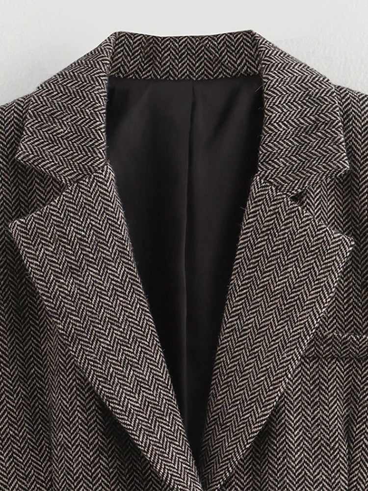 Herringbone Wool Tweed Women Suit Blazer New Single Breasted Lapel Jacket Autumn Winter Formal Fashion Coat Lady Outwears
