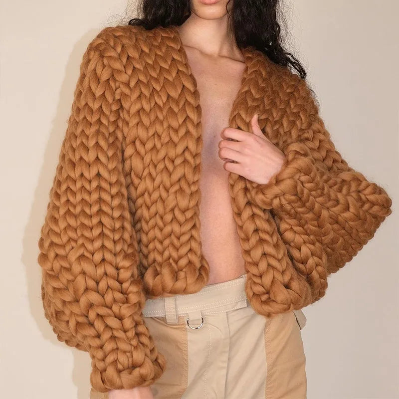 Knitted Twist Chic Cardigans Women Elegant Long Sleeve Loose O-neck Sweaters Female Autumn Vintage All-match Coats Tops