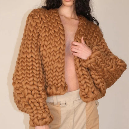 Knitted Twist Chic Cardigans Women Elegant Long Sleeve Loose O-neck Sweaters Female Autumn Vintage All-match Coats Tops