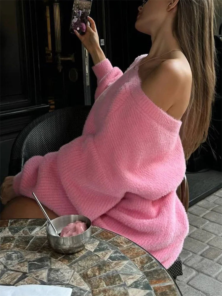 Autumn Casual Oversized Sweater Pullover Women's Off-Shoulder Loose Patchwork Solid Streetwear Female Solid Sweater 2024