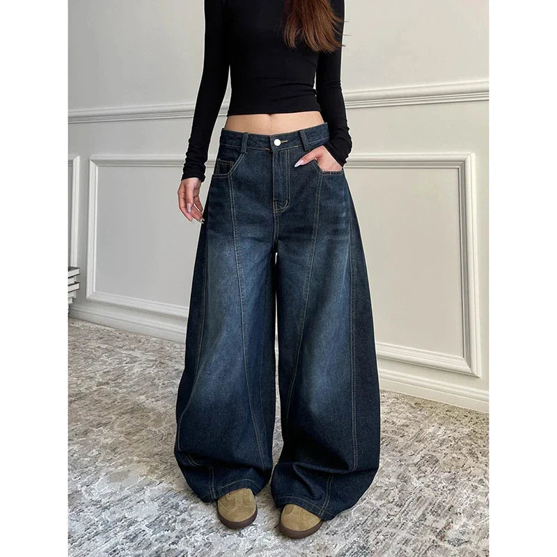 Women's Baggy Wide Leg Casual Denim Trouser Cool Girl High Waisted Streetwear Fashion Pants Female Straight Loose Unisex Jeans
